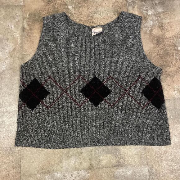 huntington ridge vintage gray and black argyle cropped sweater vest tank large - Picture 1 of 5